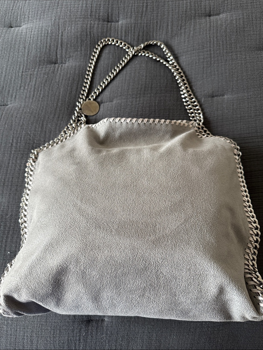 Stella McCartney Silver-Trim Gray Faux-Suede Shoulder Bag